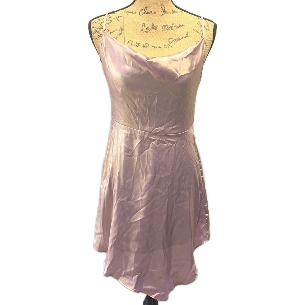Urban Outfitters Lilac Satin Shimmer Slip Mini‎ Dress Cowl Neck Glam Party sz S